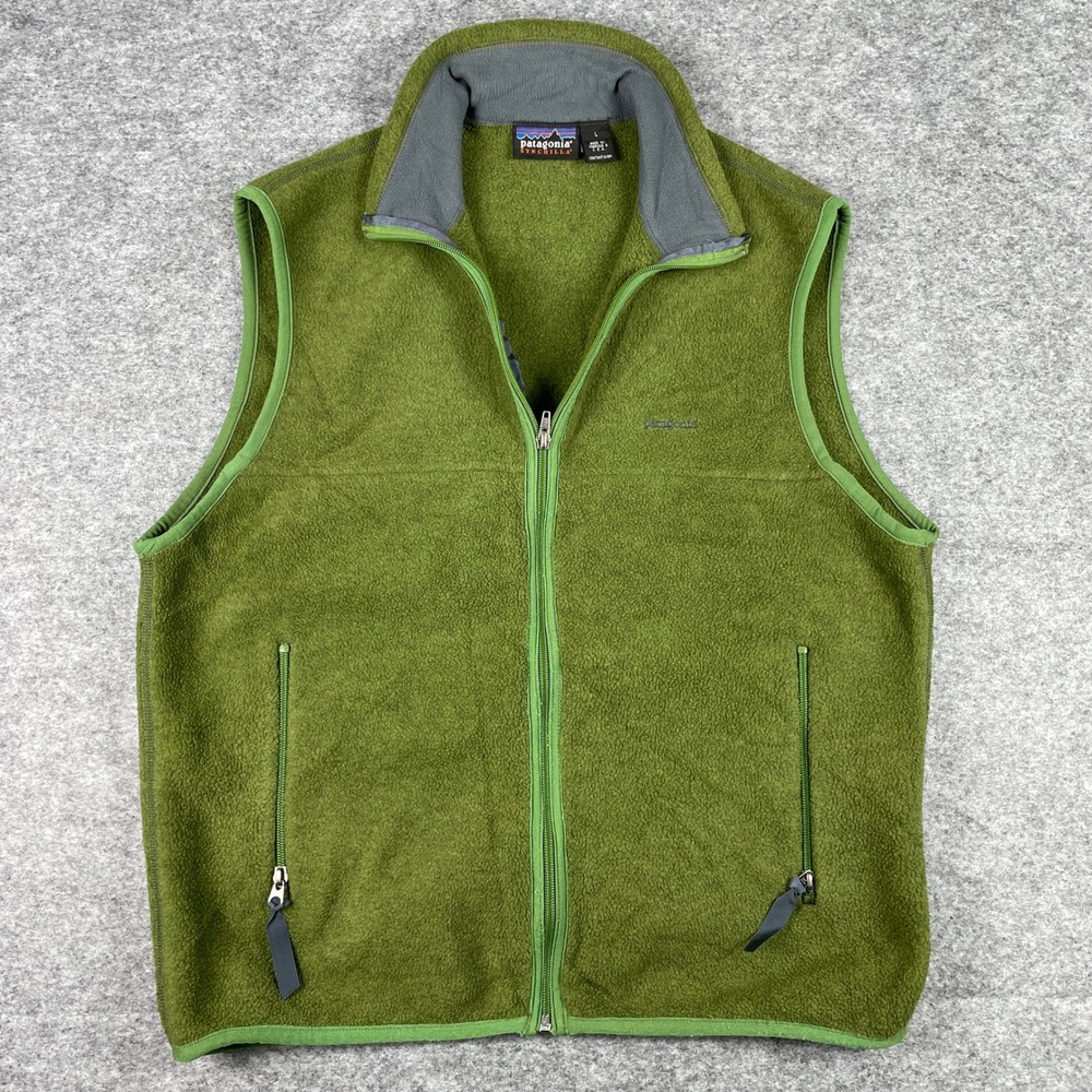 VTG Patagonia Synchilla Fleece Vest Mens L Green Full Zip Layering Made In USA